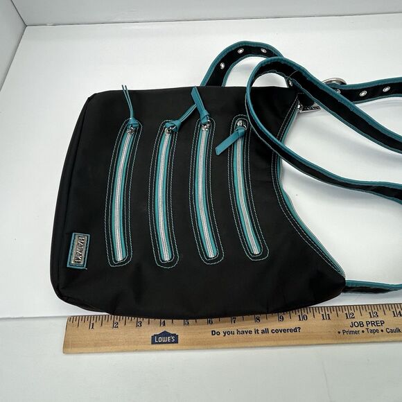 Hadaki Crossbody Purse Handbag Millipede Tote Black Teal Zipper - Picture 15 of 16